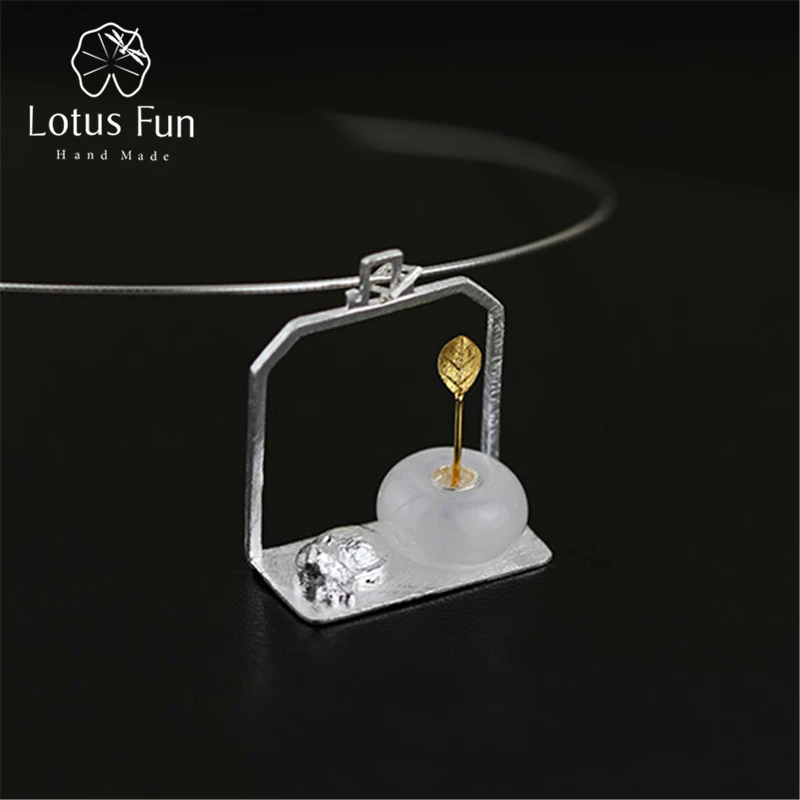 

Lotus Fun Real 925 Sterling Silver Natural Jade Handmade Fine Jewelry Sleeping Cat Design Pendant without Necklace for Women