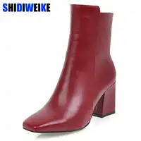 SHIDIWEIKE ผู้หญิงด้านข้างซิปสบาย Square Heel ข้อเท้ารองเท้าแฟชั่นสแควร์นิ้วเท้าฤดูหนาวรองเท้าสีดำสีแดงสีขาว M281