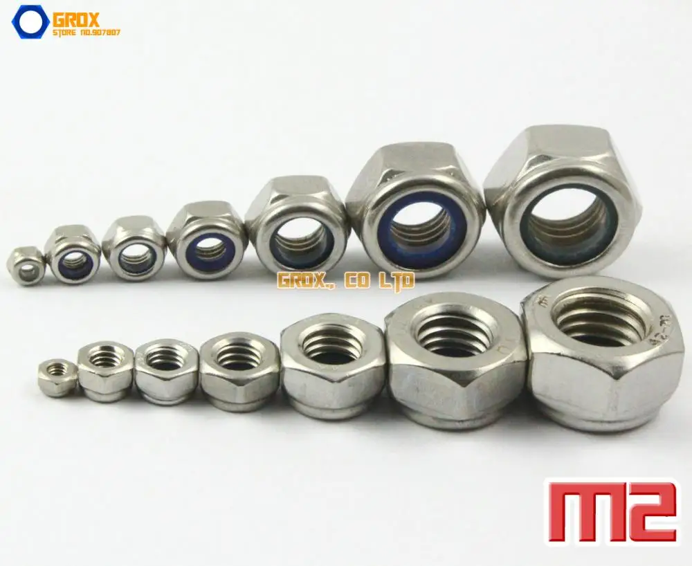 

50 Pieces M2 304 Stainless Steel Metric Thread Hexagon Nyloc Nut Nylon Lock Nuts DIN985
