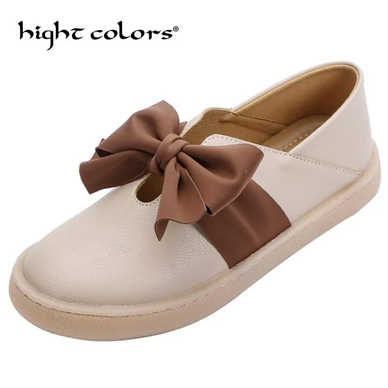 

Women Loafers Plus Size Platform Slip On Bowtie Flat Shoes Casual Bowknot Shoe For Female Moccasins Footwear Black Beige