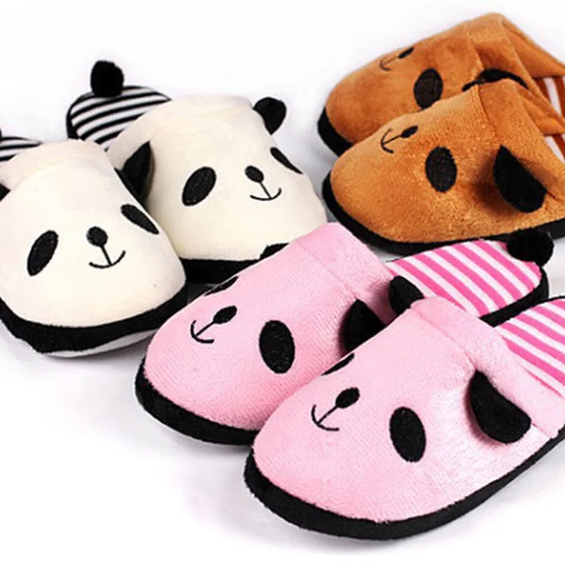 

New Adorable Fluffy Ladies Autumn Winter Warm Plush Anti-slip Panda Tail Women Slippers Cute Coral Soft Home Slippers