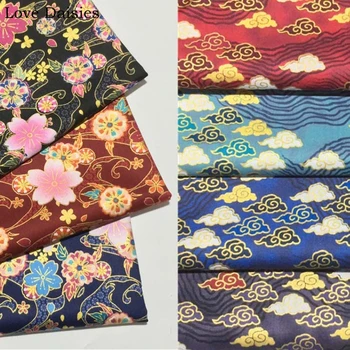 

100% Cotton Japanese style Bronzed Reactive Printing/Dyeing Clouds Sakura Flower Fabric for Handwork Bag Craft Quilting Apparel