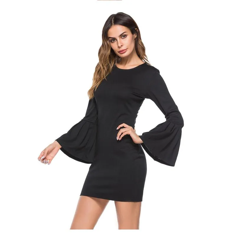 Ladies sheath dresses with long bell sleeves shirts