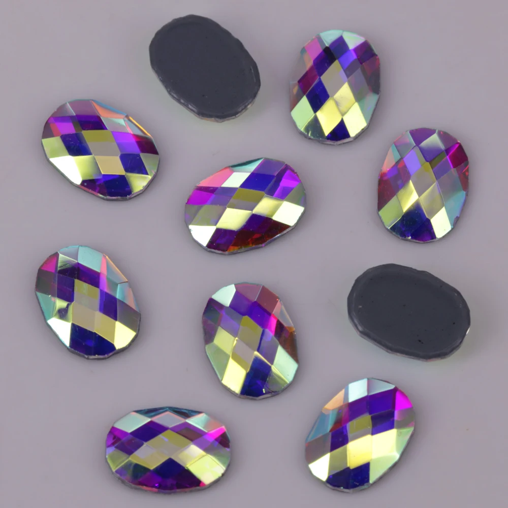 

Free Shipping! Lead Free Crystal AB Oval Chessboard Iron On Crystal Stones / Flat Back Hotfix Rhinestones