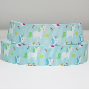

50yards 7/8" 1" 1.5" 2" 3" 22mm 25mm 38mm 50mm 75mm unicorn light blue printed grosgrain ribbon for headband hair bow hair tie