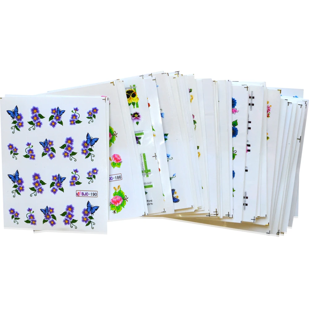 55sheets Glitter Bling Nail Stickers Nail Art Flower Water Transfer Decals Beauty Foil Wraps Manicure Decor Accessories LABJC55