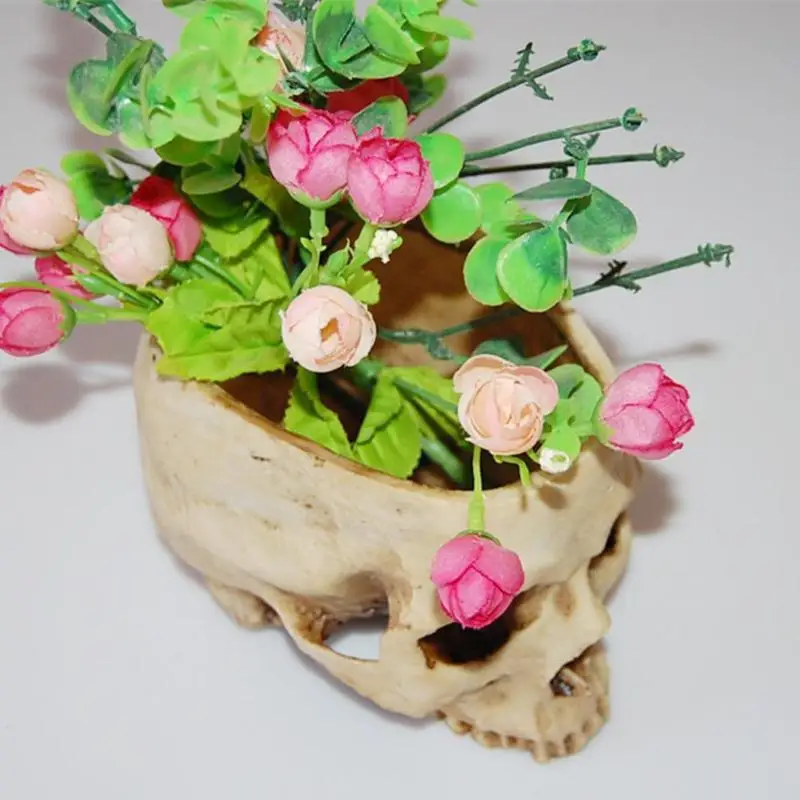 Человеческий череп модель смолы цветочный горшок Хэллоуин блестящие фрукты тарелка человеческие кости контейнер для хранения домашнего офиса украшения ручные горшки