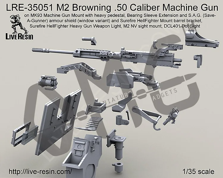 [Scale Model Kit] Live Resin LRE-35051 1/35M2 Browning .50 Caliber Machine Gun on MK93 Mount with heavy pedestal | Игрушки и хобби