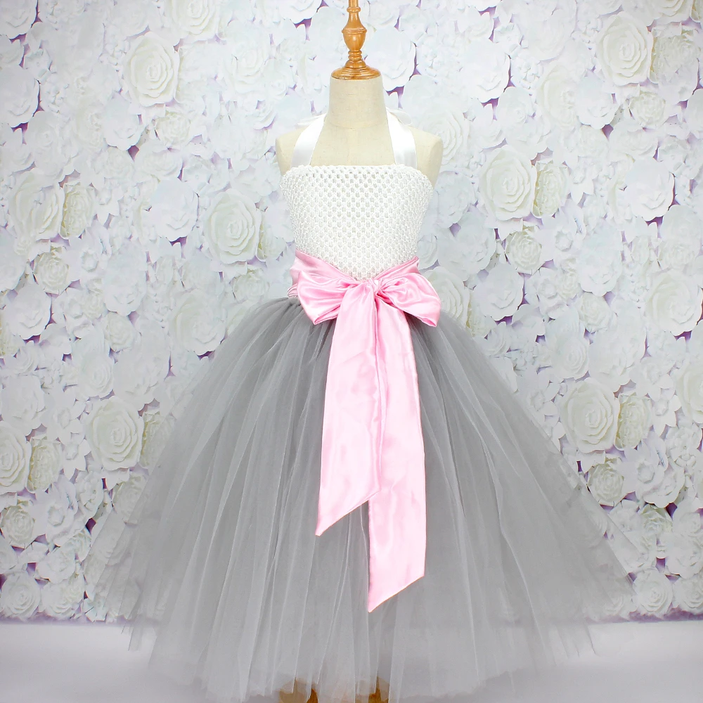

YEWUDIER Elegant Grey Tutu Dress Baby Girl Birthday Party Princess Wedding Flower Girls Tulle Dresses Handmade With Lining