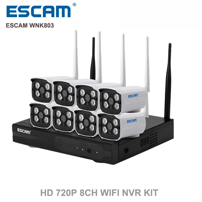 

ESCAM WNK803 8ch 720P Wireless NVR kit Outdoor IR Night Vision IP Camera wifi Camera kit Home Security System Surveillance