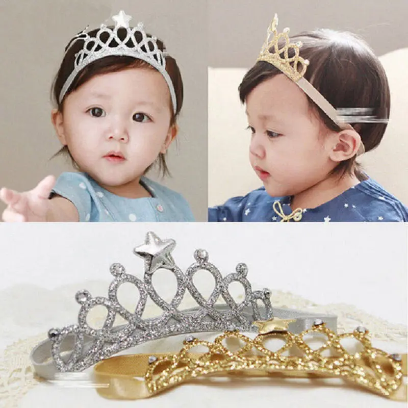 

New Arrival Colorful Glittering Crown Headband Baby Girls Elastic Hair Band Princess Tiara Turban Kids Hair Accessories
