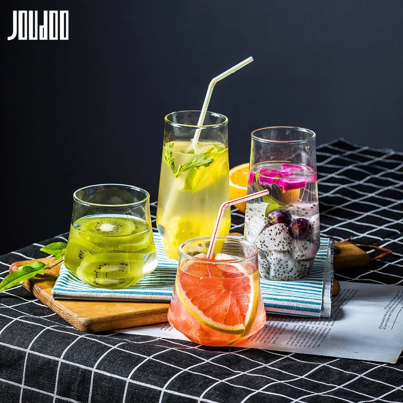 

JOUDOO Brief Transparent Glass Water Cup Simple Summer Heat-resistant Glass Mug Ins Milk Juice Home Breakfast Drinkware Mug 35