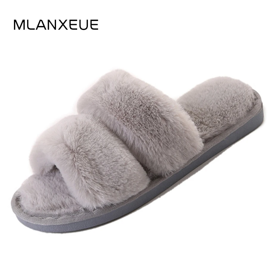 

MLANXEUE Fashion Warm Winter Woman Slippers Shoes Women Autumn Sweet Fur Slippers Comfortable Female Flip Flops Lady Slippers