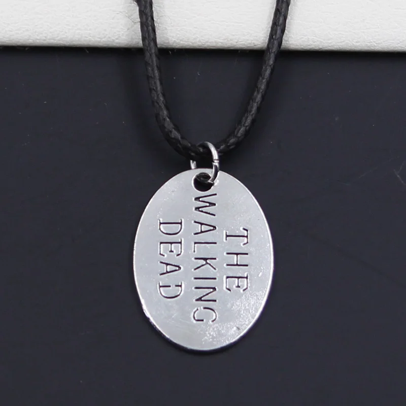 

New Durable Black Faux Leather plates the walking dead Pendant Cord Choker DIY Necklace Retro Boho Tibetan Silver