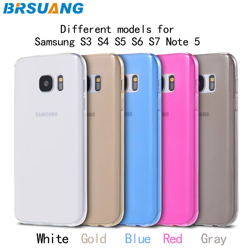 

100pcs/lot Colorful Semi-Transparent Mobile Phone Case Ultra Thin Soft back Protection Cover for Samsung S3 S4 S5 S6 S7 Note 5