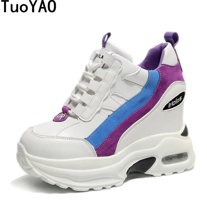

2019 New Women Platform High Heels PU Leather Breathable Wedge Casual Shoes 9 CM Spring Thick Sole Sneakers Woman Outdoor Shoes