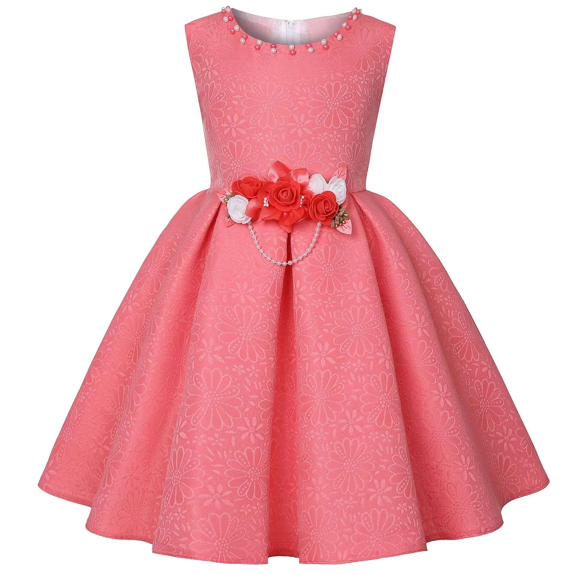 Детские платья для девочек с жемчужным принтом; элегантное праздничное платье для девочек; свадебное платье для маленьких девочек 2, 3, 6, 8 лет; одежда для благодарения - Цвет: HotPink