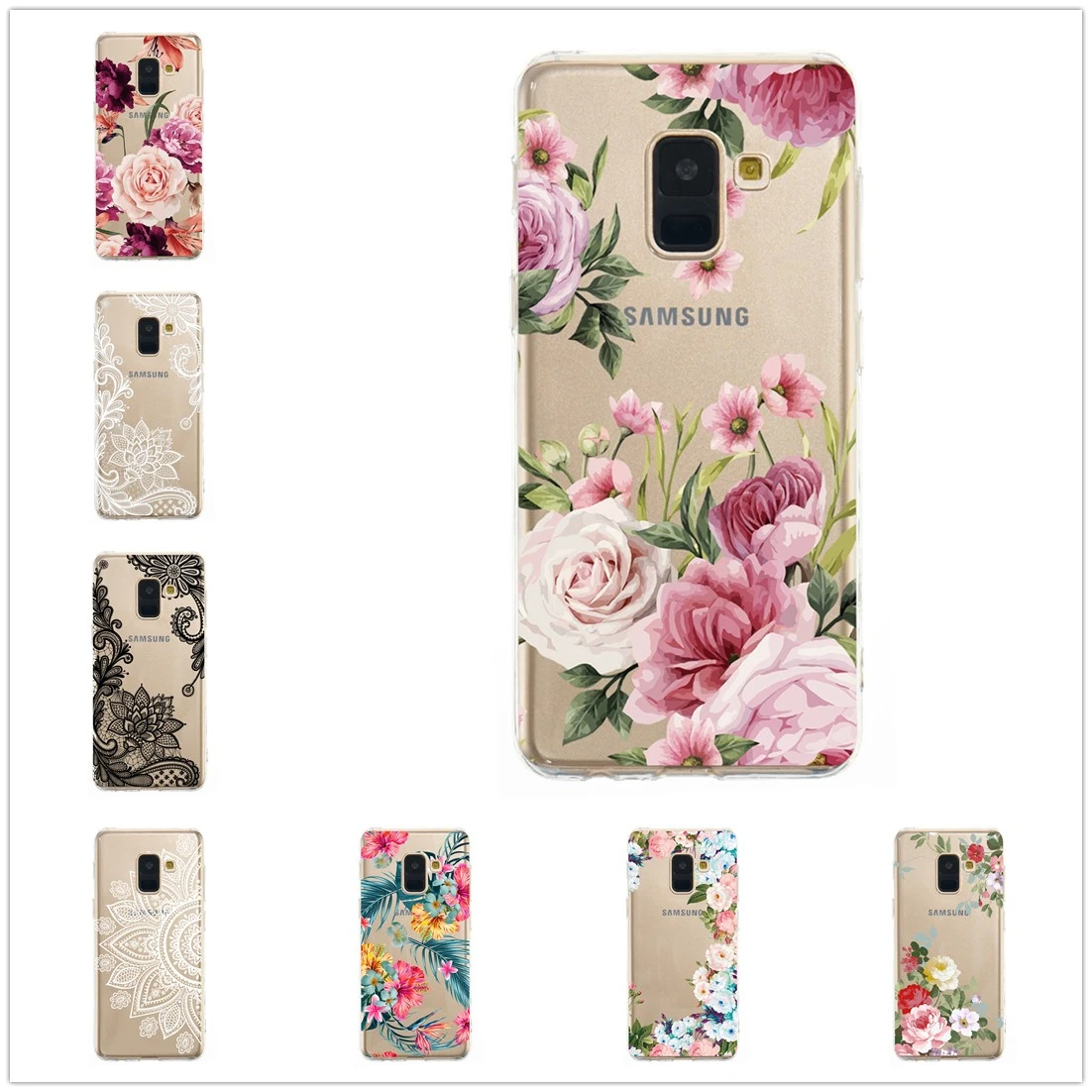 

Soft Case FOR Samsung Galaxy Note 9 S9 Plus A7 2018 Cover TPU Phone Back Protetive Clear Coque FOR Samsung A8 S8 Plus Flower Cas