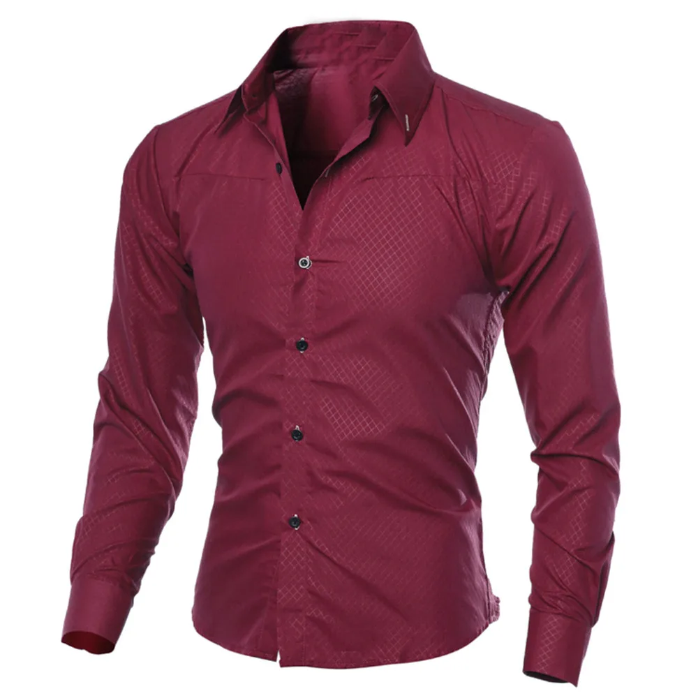 Летняя уличная Мужская рубашка размера плюс, черные мужские рубашки, Повседневная приталенная рубашка с длинным рукавом, Мужская одежда, Camisa Masculina - Цвет: Wine