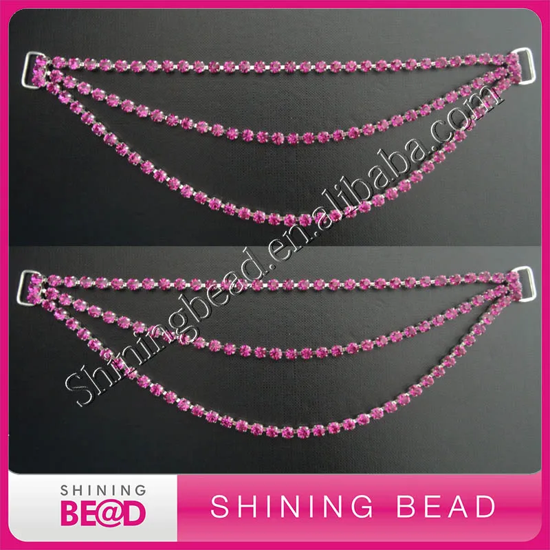 

Fuchsia color rhinestone bikini connector,three rows,close chain,ss20,free shipping