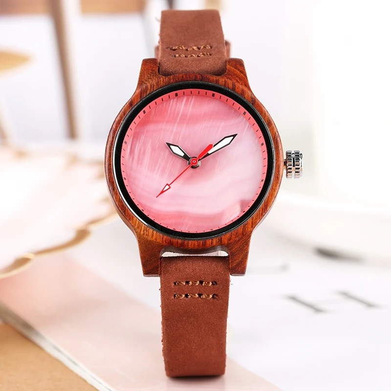 Unique Women Watch Wood Luxury Coral Blue Chic Red Casual Quartz Wooden Clock For Women Genuine Leather Wrist Watch Reloj Mujer 2019 2020 2022 (6)