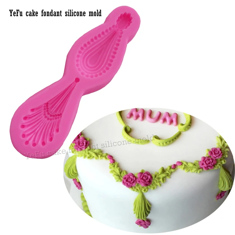 

Lace pattern Ornamental Drops Cake Silicone Mold Peacock Feather Decorating Tools Shell Stencil Cupcake Baking molds F0895