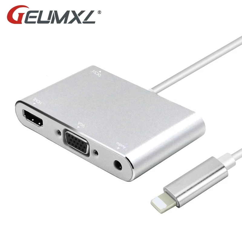 GEUMXL 3 in 1 8pin to VGA & HDMI Audio Adapter with Micro USB Power