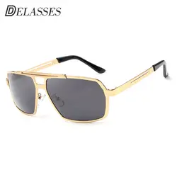 DELASSES бренд Для мужчин квадратный Винтаж поляризованных солнцезащитных очков Для мужчин s Polaroid UV400 золотистый металл ретро солнцезащитные