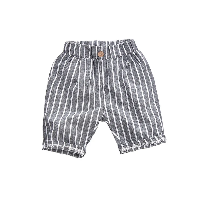 Kids Cotton Linen Trousers Summer Beach Loose Shorts for Boys Toddler Baggy Pants Black White Striped Plaid Baby Short - Цвет: Striped