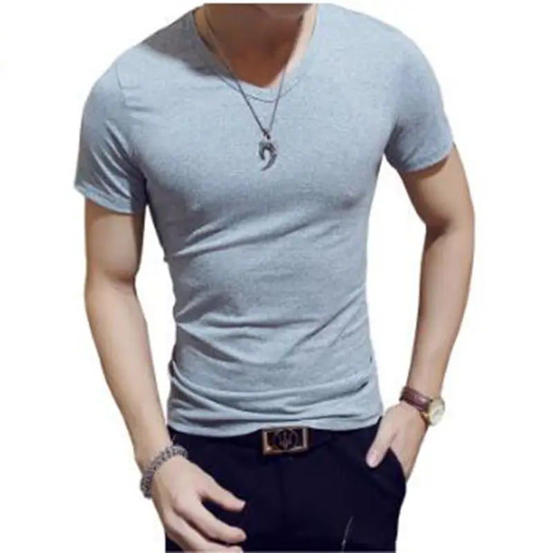 Qrxiaer/мужская летняя футболка с круглым вырезом, 9 однотонных цветов, черная, белая, серая футболка с короткими рукавами, трендовая Повседневная быстросохнущая рубашка для мальчиков - Цвет: Серый