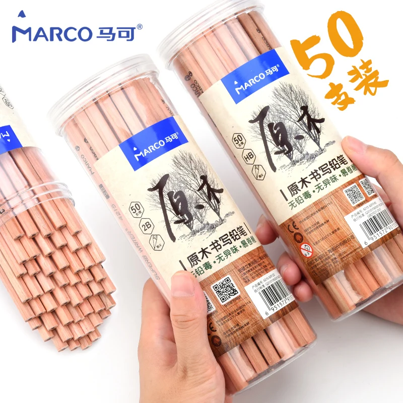 

50pcs Marco Eco-friendly Wood Pencil HB 2B Hexagonal/Triangular Pole Non-toxic Standard Pencils Stationery Office School Supply