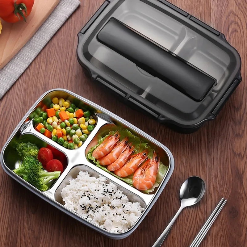 Comprar Lonchera de acero inoxidable de calidad con compartimentos portatil Bento contenedor de alimentos con vajilla
