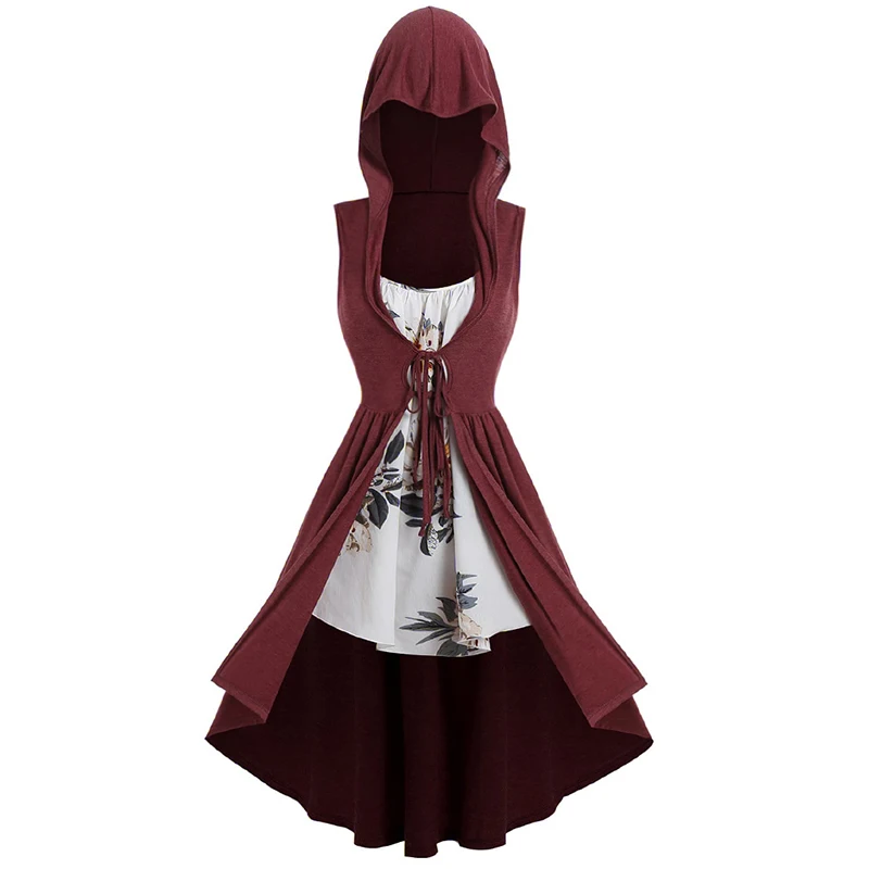

Women Party Dress Steampunk Rock Streetwear Cool Casual Loose Fashion Punk Gothic Mediaeval With Hat Lace-Up Retro Dress