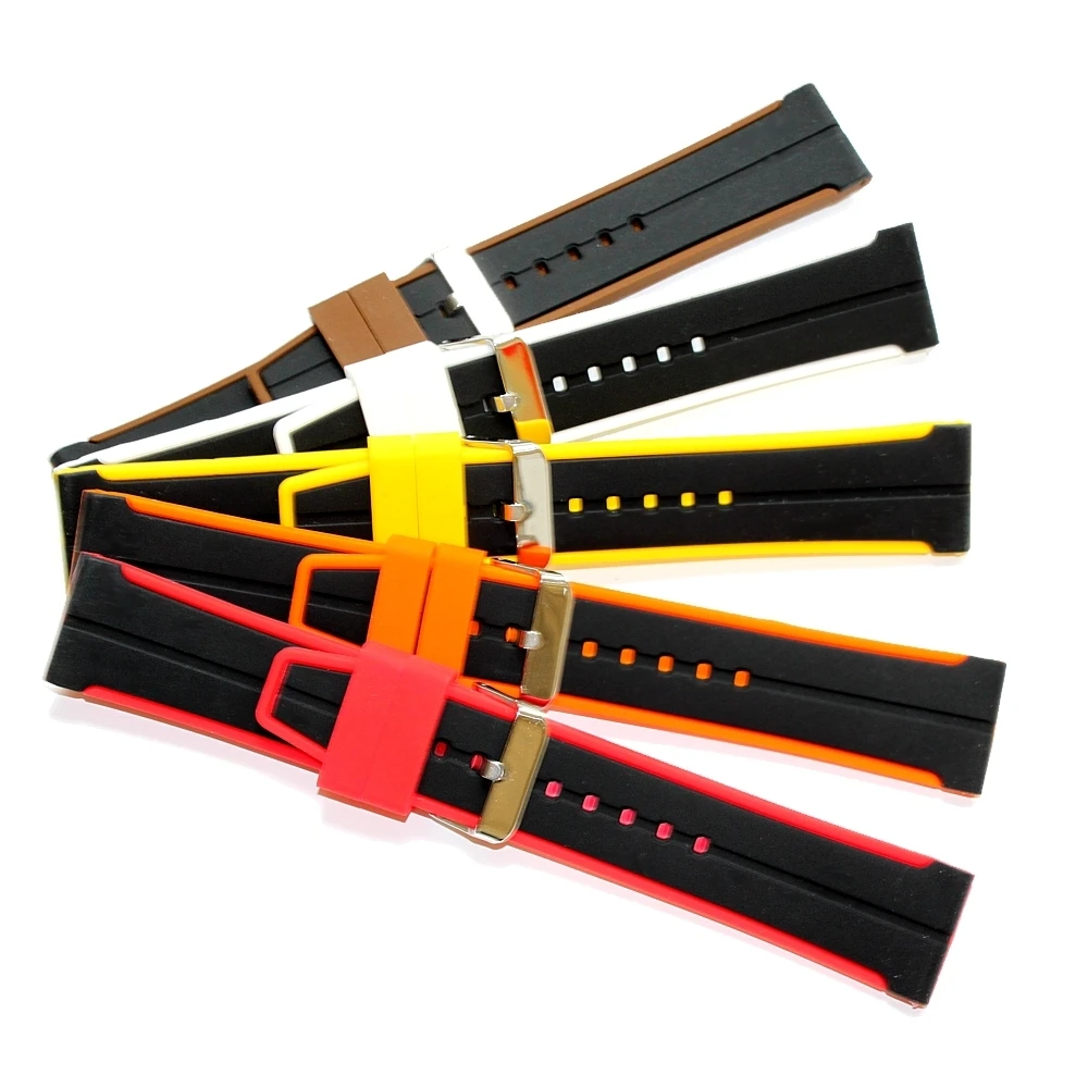 

24mm 5pcs. /set Color :Brown ,Red ,Orange, White,Yellow@ 1 Piece Silicone Rubber Watch replace repairs Band Straps WB1048