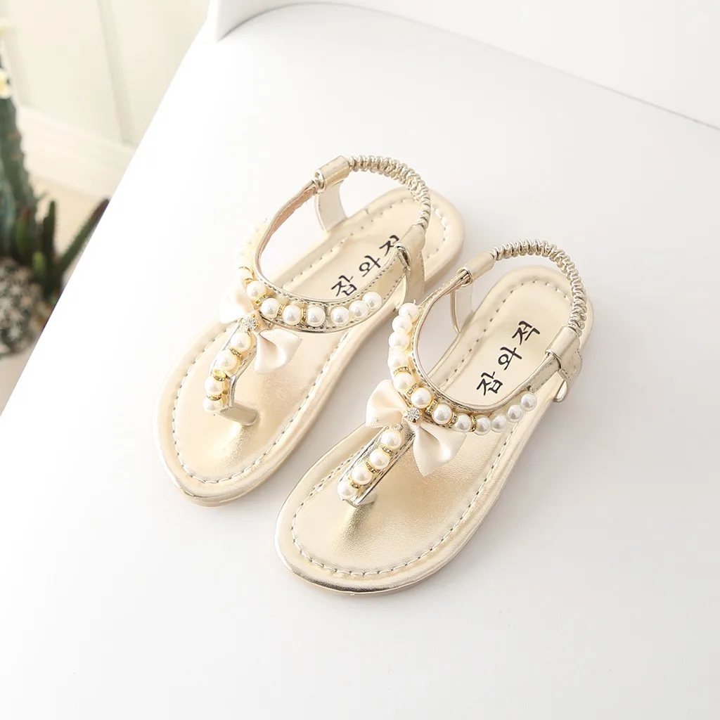 summer kids sandals for girls Bowknot Pearl Princess shoes baby girl sandals Thong kids sandals crystal bebek ayakkabi A1