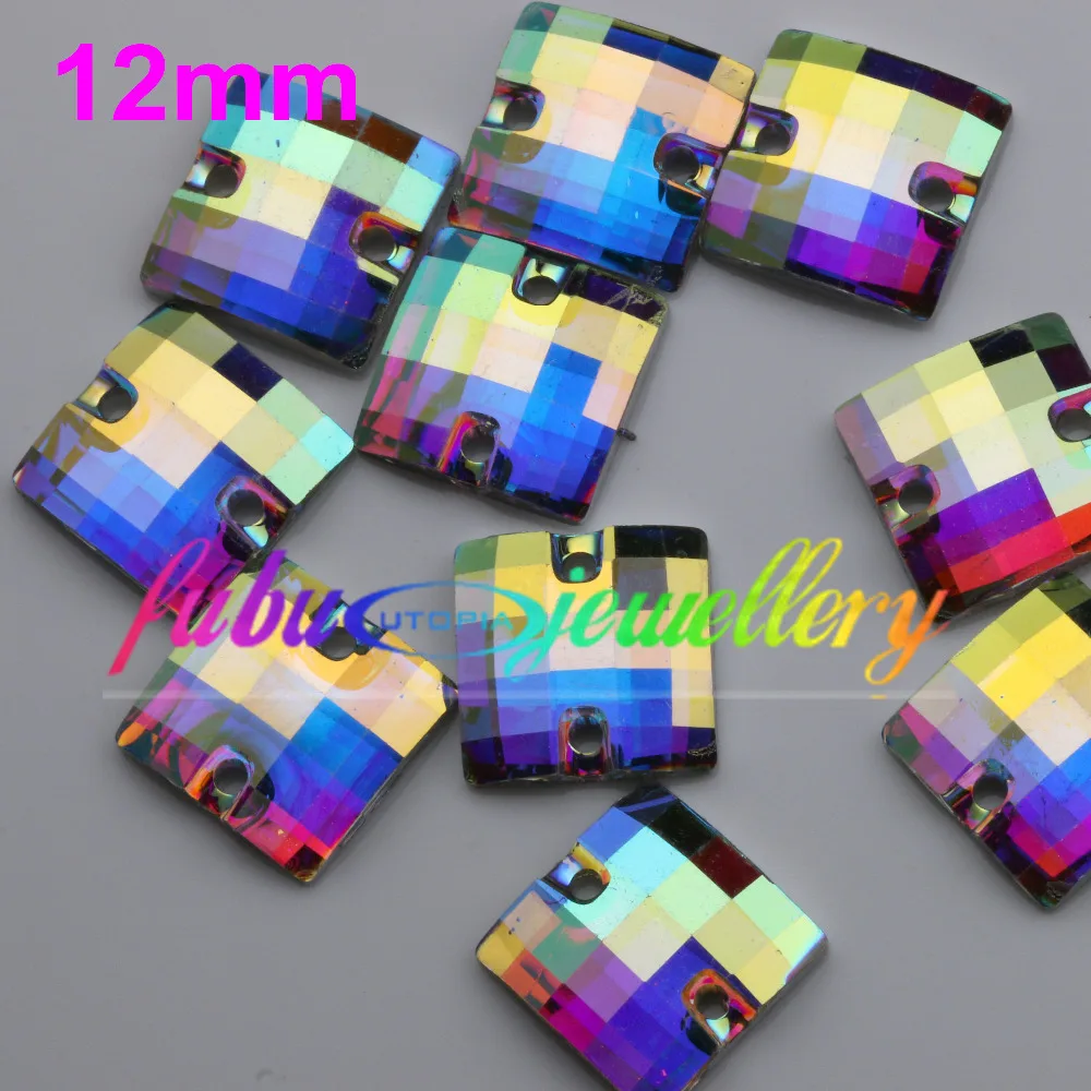Free Shipping 100pcs/Lot 12mm Crystal AB / Clear Flat Back #3293 Chessboard Square Sew On Stones | Дом и сад