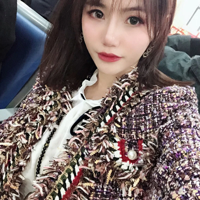D'une Pourpre Tweed Femme Femmes Burr Pour Parfum Seule Manteau Petit De automne Pièce Nouveau Veste Printemps qFqrwHtp
