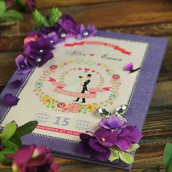 

Free shipping 1pcs custom name purple Mori flowers and meaty European conference party wedding gift signature guest book
