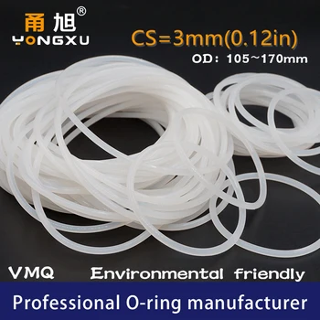 

White Silicon Ring Silicone/VMQ CS3mm O-ring Seal OD105/110/120/130/135/140/150/170*3mm O Ring Seal Rubber Gaskets Rings Washer