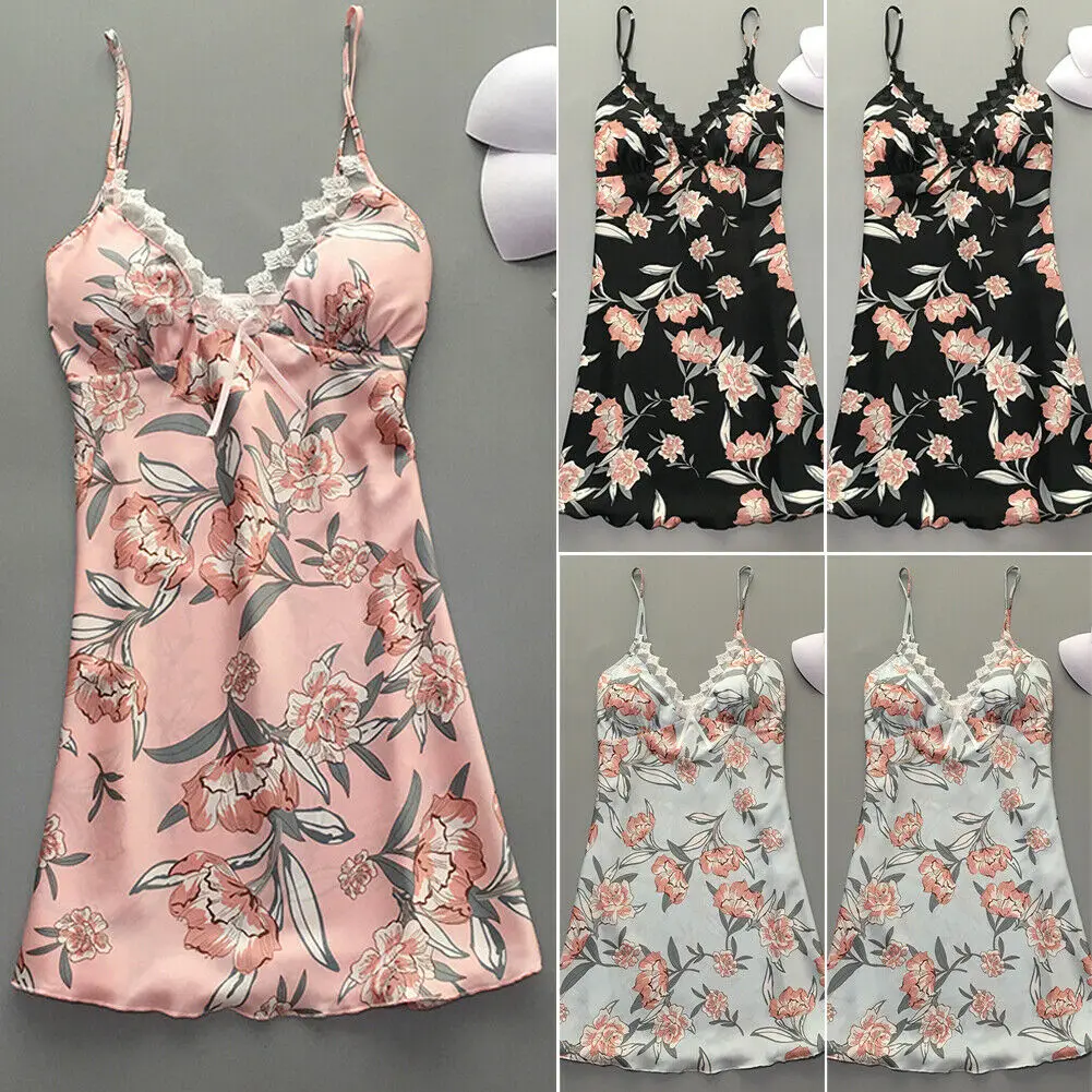 

New Style Women Babydolls V-neck Ruffles Lace Lingerie Night Dress Bow Sleepwear Print Slip Babydolls Fashion Hot 2019