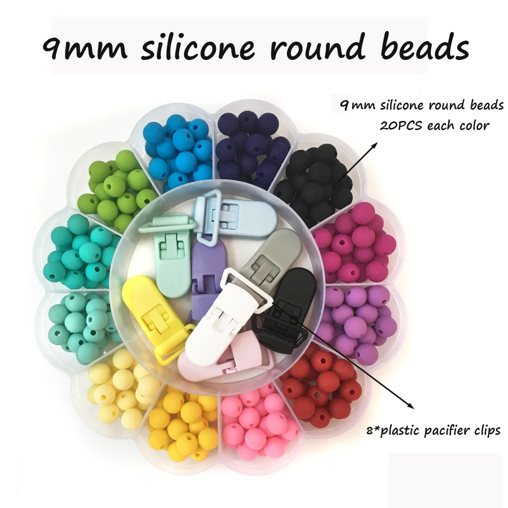 

9mm 240PCS/lot Silicone Round Beads Baby Teether Pacifier Chain Pendent Bracelet DIY Food Grade Infant Nursing Gifts Chew Toys