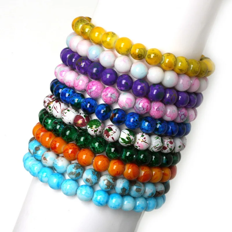 Buy Natural Glass Stretch/Elastic Cord Bracelets Round Glass Beads Yoga Stretch