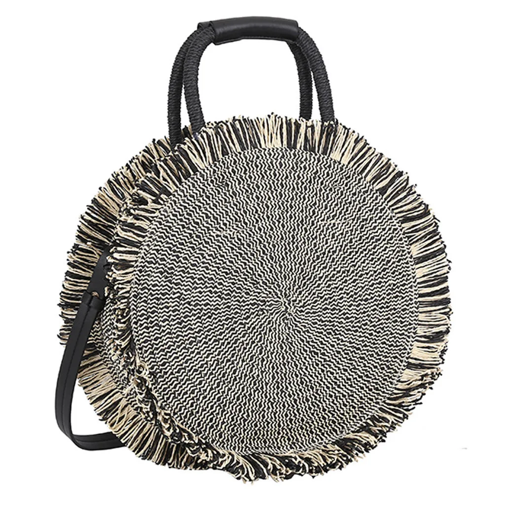 ISHOWTIENDA Fashion Women's Open Straw Solid Color Messenger Bag Round Bag Shoulder Bag Bolsa Feminina
