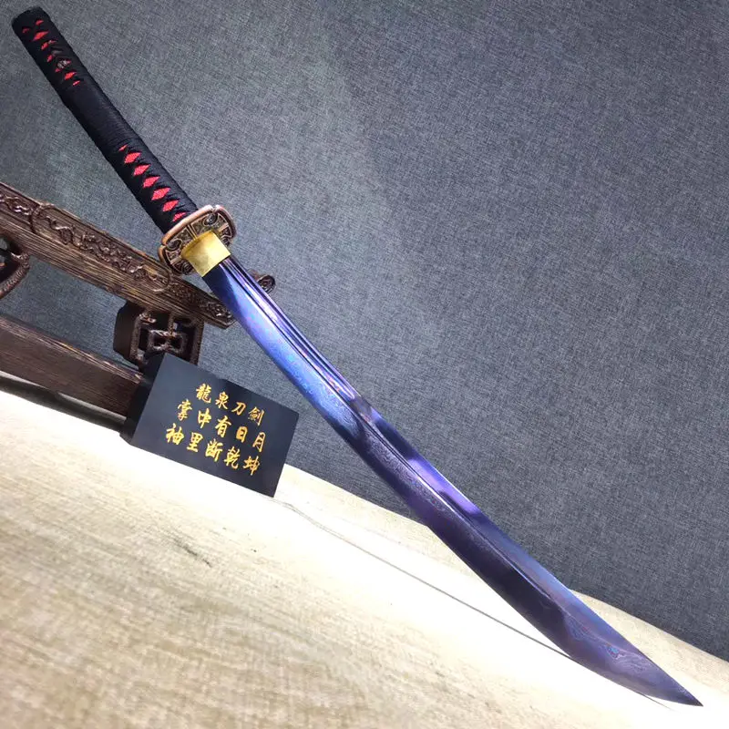 Wonderful Fighting Broadsword Real Sharp Damascus Folded Steel Blue