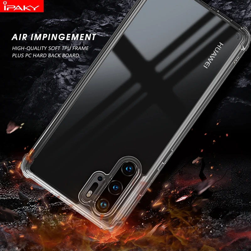 Чехол для Huawei P30 IPAKY задний бампер из ТПУ Гибридный прозрачный суперударопрочный