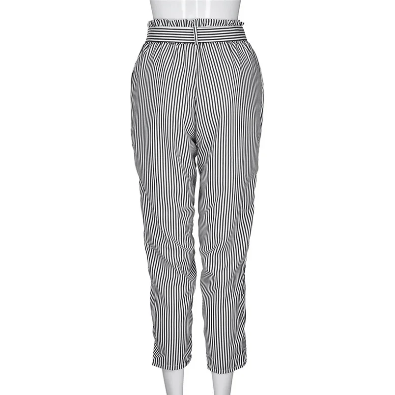 Women Pants 2018 Summer New High Waist Harem Pants Ladies Elegant Bowtie Elastic Waist Fashion Striped Casual Long Pants #J22 (33)