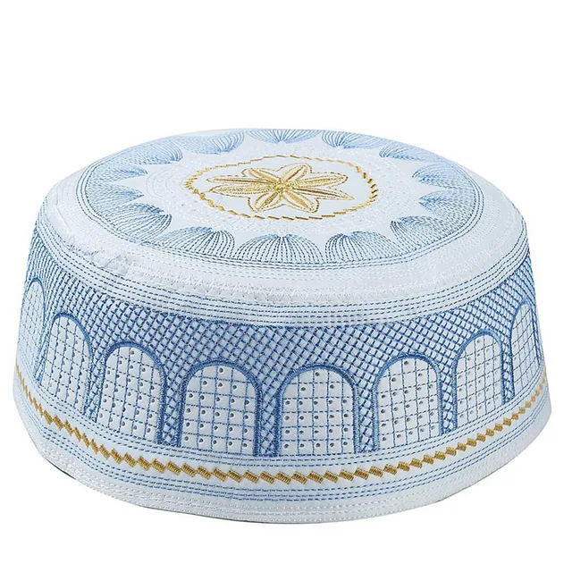 Arab Muslim Men Clothing Hats Jewish India Embroidery Prayer Hat Black White Blue Yellow Flat Top Innocent Hijab Cap For Man - Image 4
