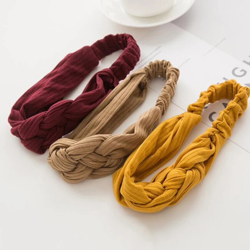 Women Girls Knot Headband Fashion Braid Hairband Twist Cotton Elastic Head Band Hair Turban Headwrap Bandage Hair Accessories