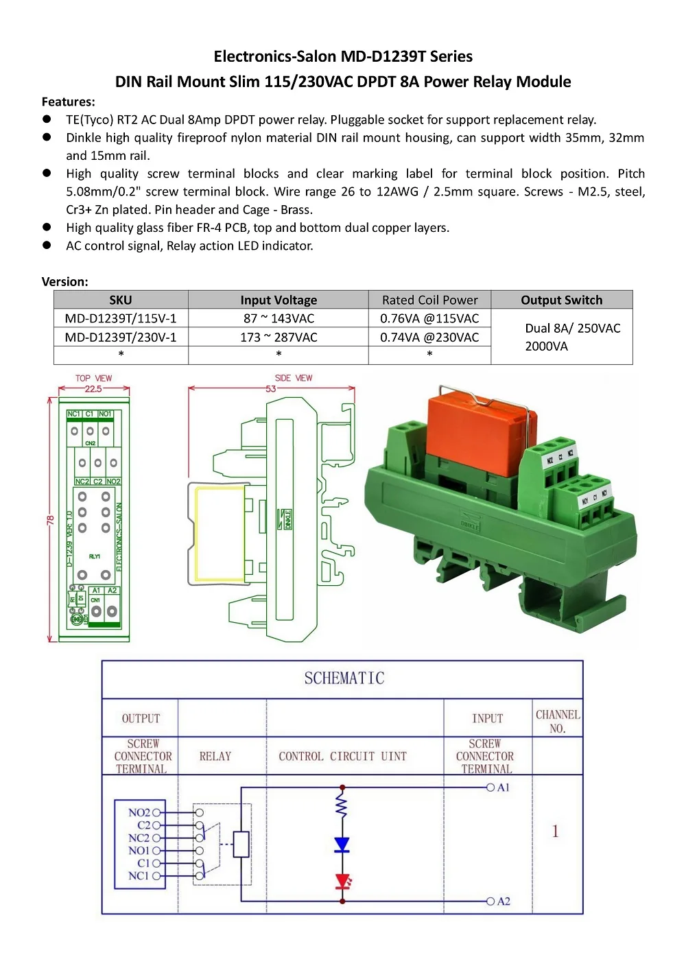 Электроника салон AC В 230 V Slim DIN Rail Mount 8Amp DPDT power Relay interface Module RTE24730 230VAC.|Хранилища для