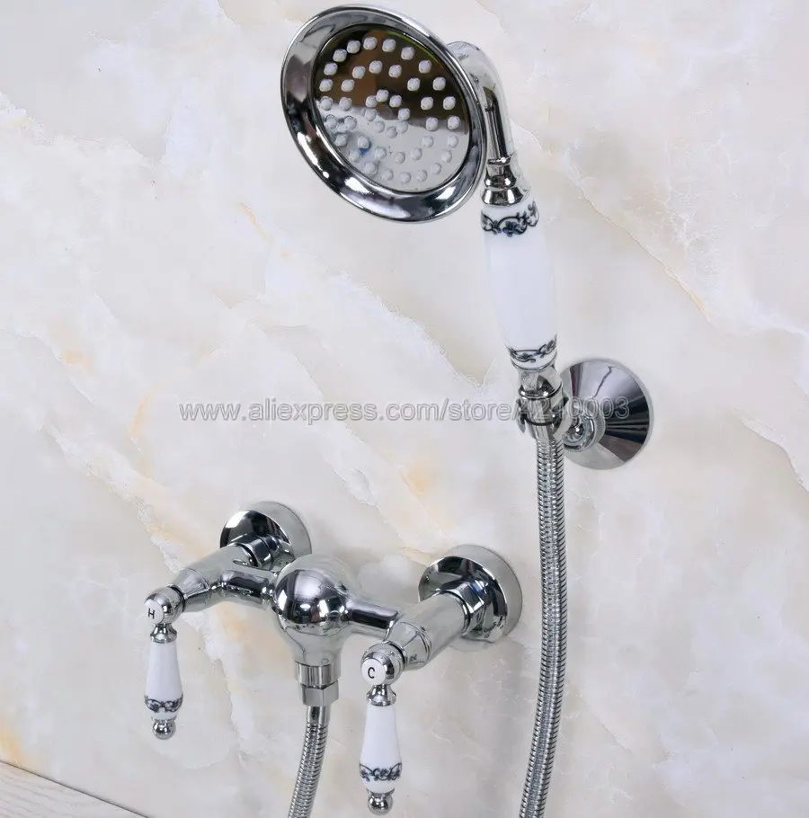 Polished Chrome Bath Faucets Wall Mounted Bathroom Basin Mixer Tap